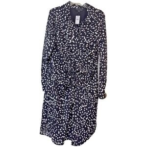 Gracia Women's Black White Print Dress Size 2X Bustle Front Tie V-Neck Hidden Zi